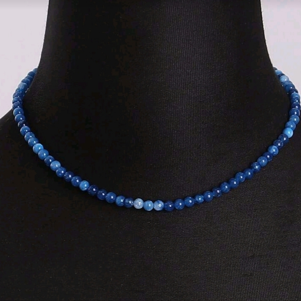 NEW! Bohemian Dark Blue Natural Stones Beaded Silver Necklace